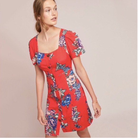 anthropologie red floral dress
